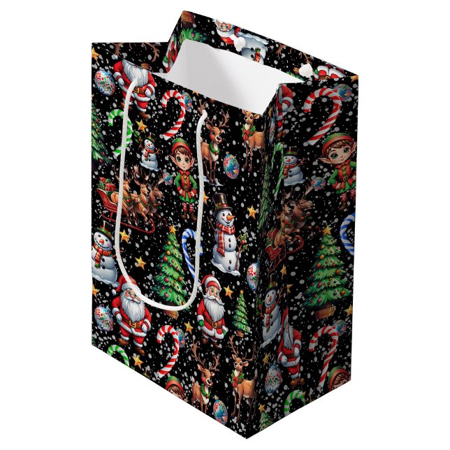 Black Background Christmas Decorative Pattern Medium Gift Bag (Creator Uploaded)