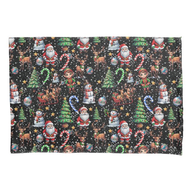 Black Background Christmas Decorative Pattern Pillowcase (Front)