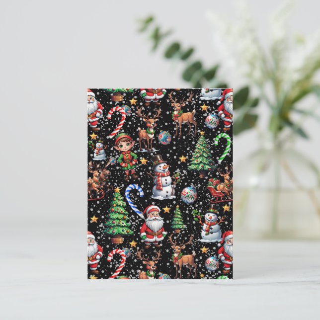 Black Background Christmas Decorative Pattern Postcard (Standing Front)