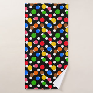 Black Background Colourful Polka Dots Bath Towel