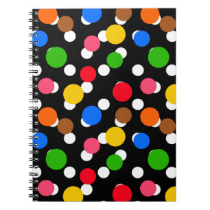 Black Background Colourful Polka Dots Notebook