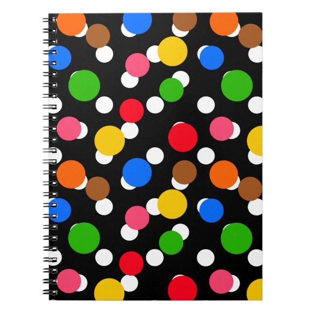 Black Background Colourful Polka Dots Notebook (Front)