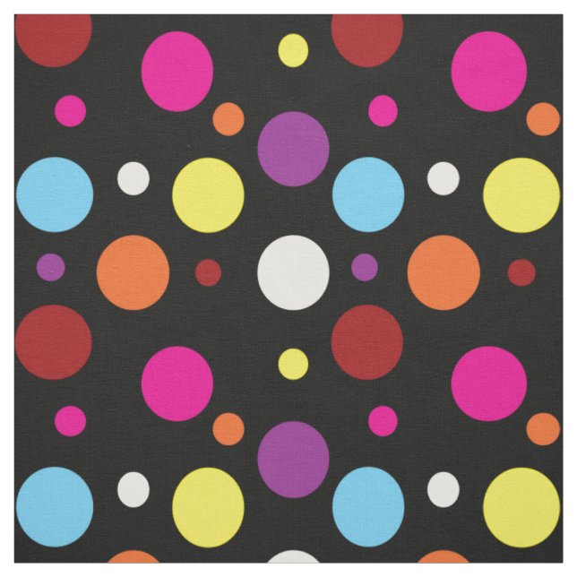 Black Background Colourful Polka Dots Pattern Fabric (Swatch)