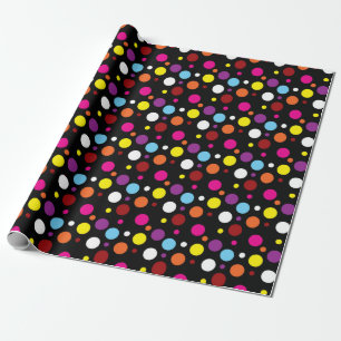 Black Background Colourful Polka Dots Pattern Wrapping Paper