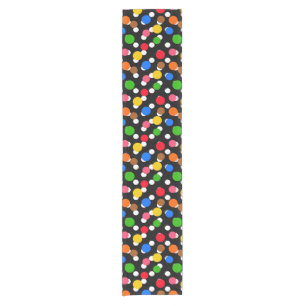 Black Background Colourful Polka Dots Short Table Runner