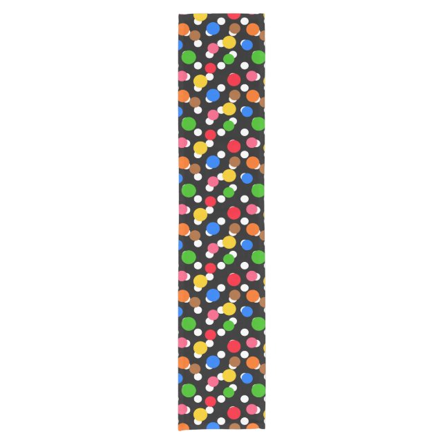 Black Background Colourful Polka Dots Short Table Runner (Front)