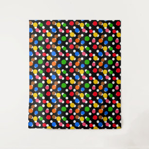 Black Background Colourful Polka Dots Tapestry