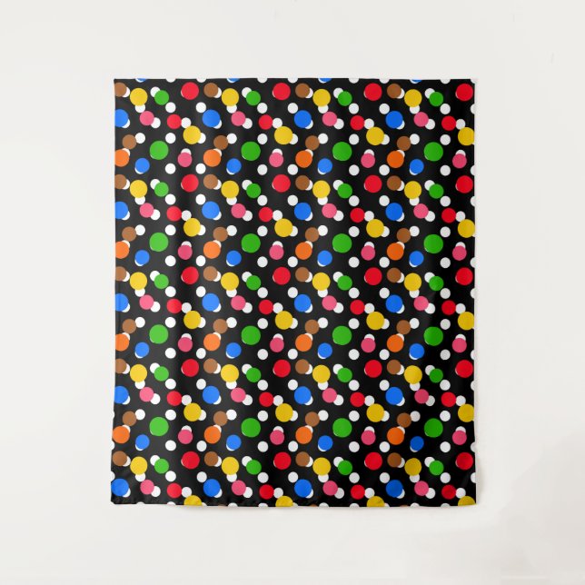 Black Background Colourful Polka Dots Tapestry (Front)