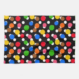 Black Background Colourful Polka Dots Tea Towel