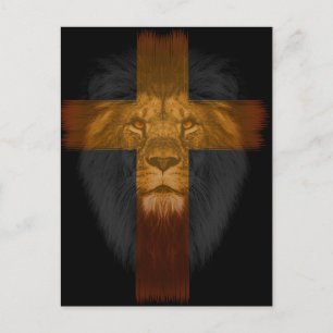 Black Background Cross/Lion Postcard