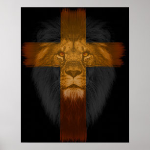 Black Background Cross/Lion Poster