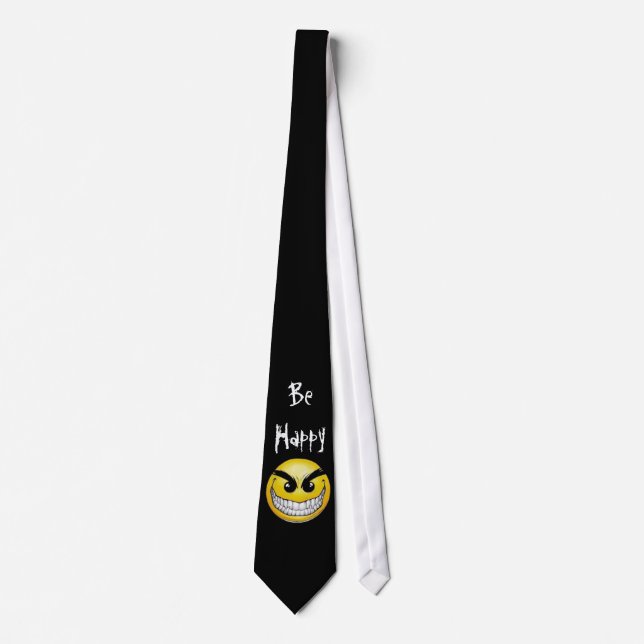 black-background, evil-smiley-face, Be Happy Tie (Front)