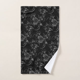 Black background floral hand towel