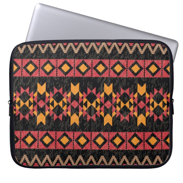 Black Background, Geometric Modern Pattern. Laptop Sleeve (Front)