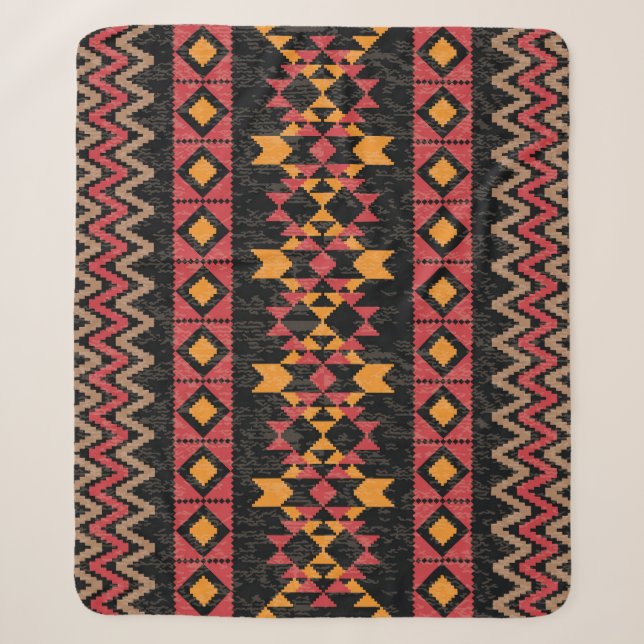 Black Background, Geometric Modern Pattern. Sherpa Blanket (Front)