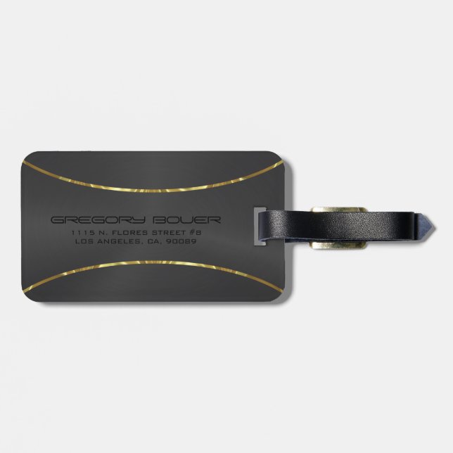 Black Background gold stripes accent Luggage Tag (Back Horizontal)