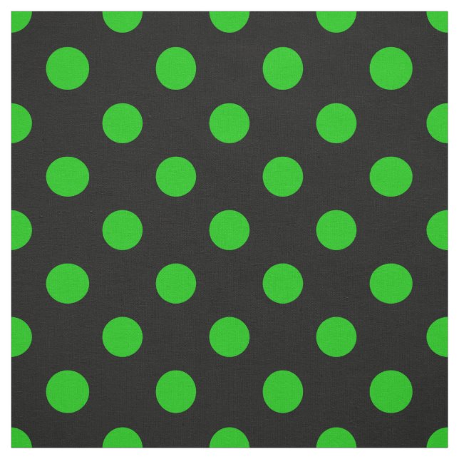 Black Background Green Polka Dots Fabric (Swatch)