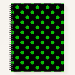 Black Background Green Polka Dots Notebook