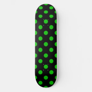 Black Background Green Polka Dots Skateboard