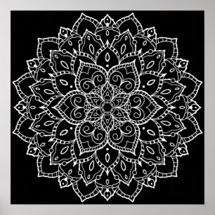 Black Background Large Colouring Mandala Poster