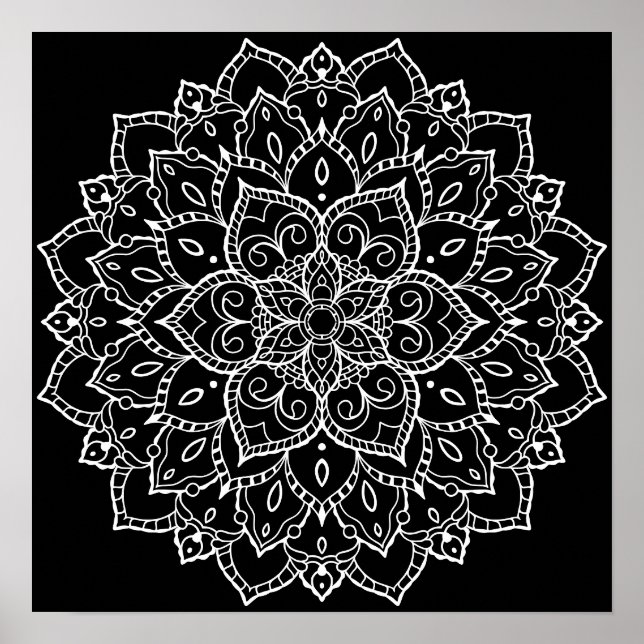 Black Background Large Colouring Mandala Poster (Front)