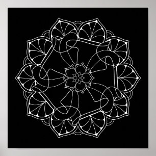 Black Background Mandala Adult Coloring Poster