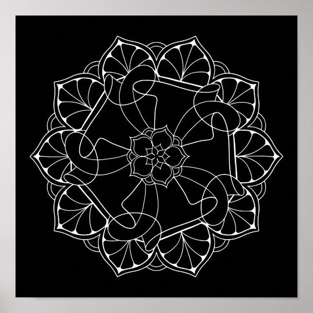 Black Background Mandala Adult Coloring Poster (Front)