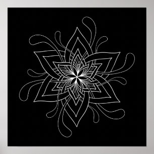Black Background Mandala Adult Coloring Poster