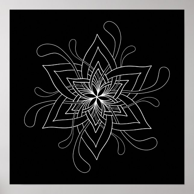 Black Background Mandala Adult Coloring Poster (Front)