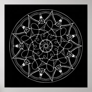 Black Background Mandala Large Adult Colouring Poster