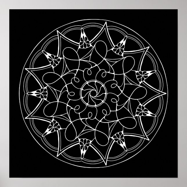 Black Background Mandala Large Adult Colouring Poster (Front)
