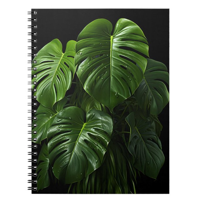 Black Background Monstera Deliciosa Leaves Notebook (Front)
