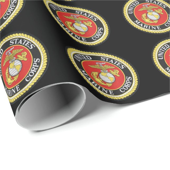 Black Background Official Seal - US Marine Corps Wrapping Paper (Roll Corner)
