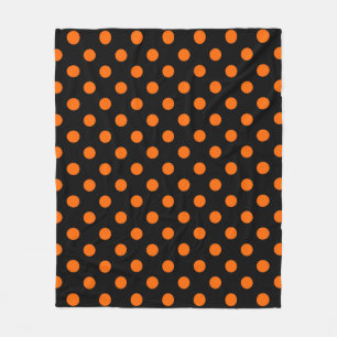 Black Background Orange Polka Dots Fleece Blanket