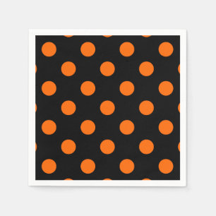 Black Background Orange Polka Dots Napkin