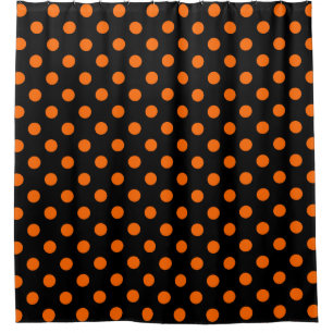 Black Background Orange Polka Dots Shower Curtain