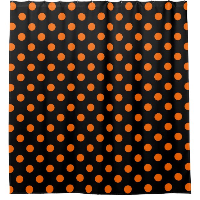 Black Background Orange Polka Dots Shower Curtain (Front)