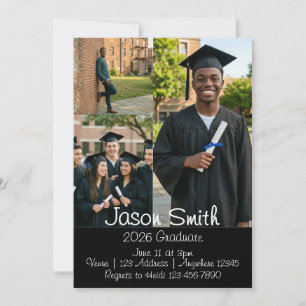 Black Background Picture Graduation Invitation