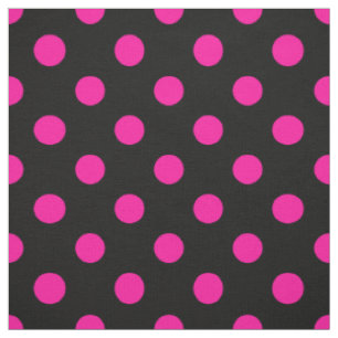 Black Background Pink Polka Dots Fabric