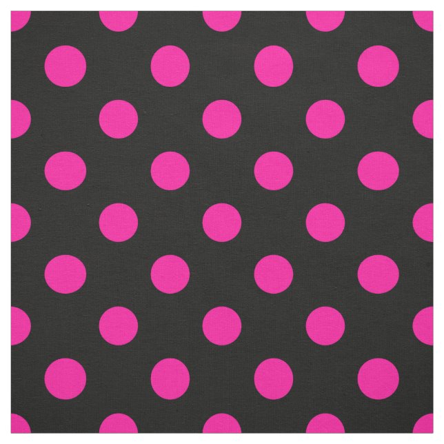 Black Background Pink Polka Dots Fabric (Swatch)