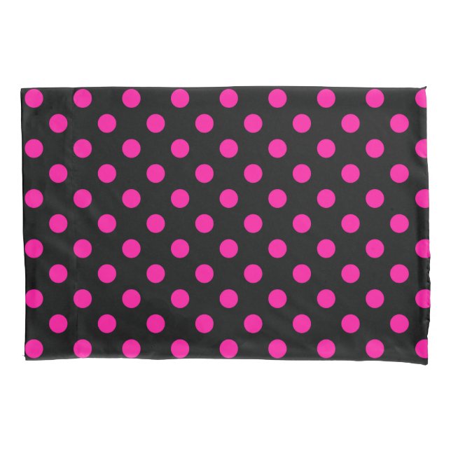 Black Background Pink Polka Dots Pillowcase (Front)