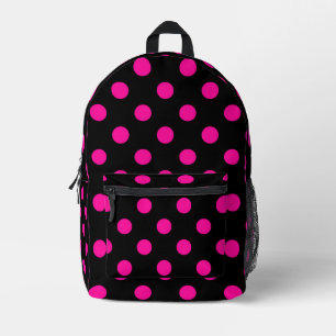Black Background Pink Polka Dots Printed Backpack