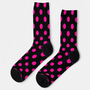 Black Background Pink Polka Dots Socks