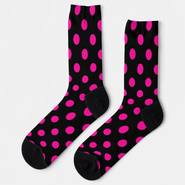 Black Background Pink Polka Dots Socks (Left)