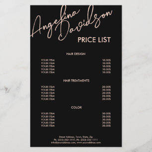 Black Background Pink Text Price List Flyer