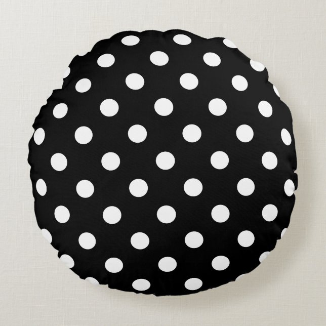 Black Background Polka Dots Round Cushion (Front)