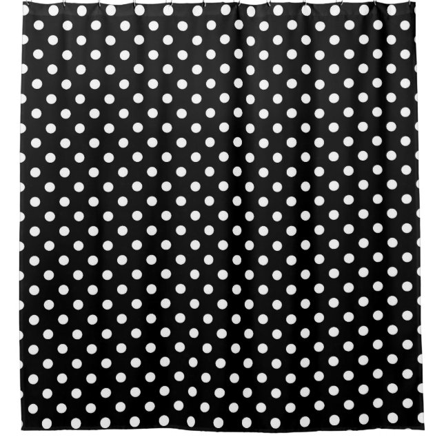 Black Background Polka Dots Shower Curtain (Front)