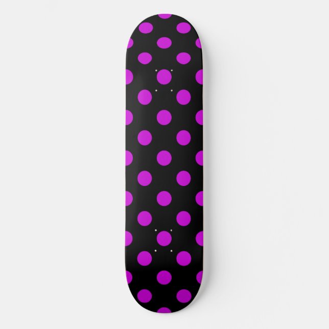 Black Background Purple Polka Dots Skateboard (Front)