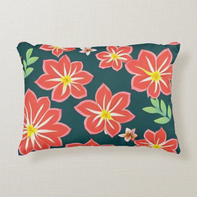 Black Background Red Floral Decorative Cushion (Front)