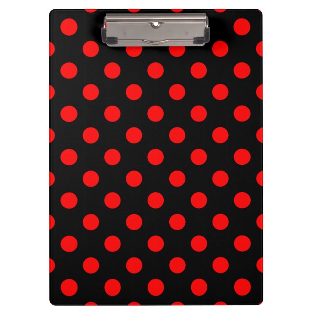 Black Background Red Polka Dots Clipboard (Front)